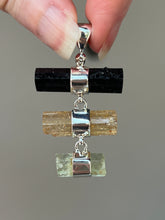 Load image into Gallery viewer, Black Tourmaline, Imperial Topaz &amp; Heliodor trilogy drop pendant