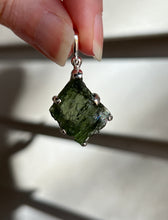 Load image into Gallery viewer, Raw genuine Czech Moldavite diamond shaped pendant with rainbows