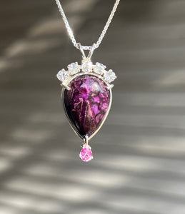 Magnificent Sugilite necklace with Phenacite crown and Pink Sapphire