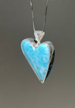 Load image into Gallery viewer, Collectors Drop - 75 carat Top Quality Larimar Heart necklace with 18 inch box chain