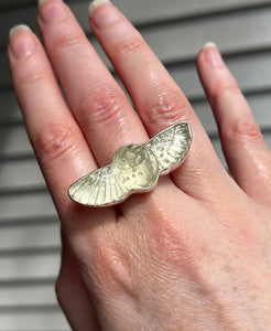 Spring Collectors Drop - Libyan Desert Tektite Carved Winged Scarab Ring - Size 7 (slightly adjustable)