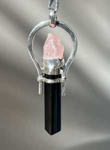 Morganite & Black Tourmaline pendant