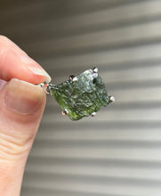 Load image into Gallery viewer, Raw genuine Czech Moldavite diamond shaped pendant with rainbows