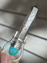 Load image into Gallery viewer, Etched Smoky Quartz pendant with Arizona Turquoise