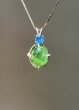 Load image into Gallery viewer, One of a kind - Sparkly Rutile included Gem Green Tourmaline necklace with Vibrant Blue Sapphire