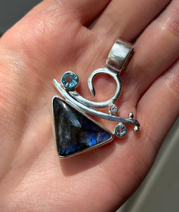 Collectors Drop - One of a Kind Labradorite, Blue & White Topaz pendant