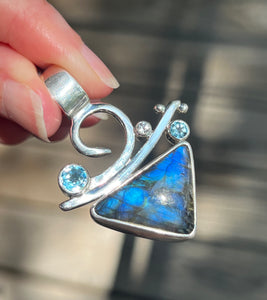 Collectors Drop - One of a Kind Labradorite, Blue & White Topaz pendant