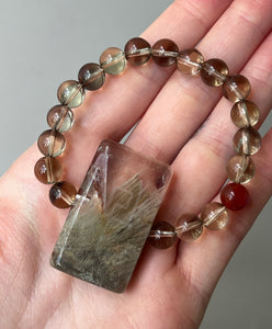 Hovave Art - Natural Water Clear Citrine, Carnelian and Amphibole Angel Phantom Quartz bracelet with channeled Sacred Masculine & Divine Feminine Symbols