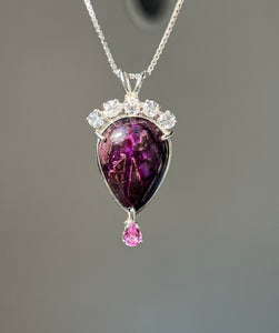 Magnificent Sugilite necklace with Phenacite crown and Pink Sapphire