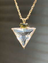 Load image into Gallery viewer, One of a Kind - 14k Yellow Gold Clear Quartz Angelic Star necklace with bubbly Moldavite Marquise cut crown