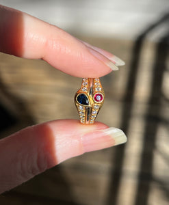 Solid 18k yellow gold natural earth mined Diamond, Ruby & Sapphire piece