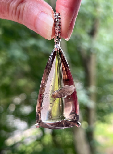 Collectors Drop - One of a Kind XXL Manifestation Smoky Quartz (inner child) pendant with pave White Topaz, Rutile inclusions