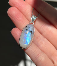 Load image into Gallery viewer, Full flash Rainbow Moonstone pendant with Black Tourmaline