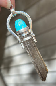 Etched Smoky Quartz pendant with Arizona Turquoise