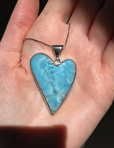 Collectors Drop - 75 carat Top Quality Larimar Heart necklace with 18 inch box chain