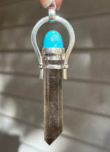 Load image into Gallery viewer, Etched Smoky Quartz pendant with Arizona Turquoise