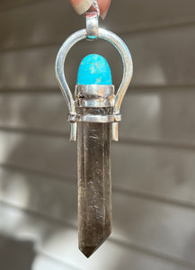 Etched Smoky Quartz pendant with Arizona Turquoise