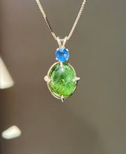 Load image into Gallery viewer, One of a kind - Sparkly Rutile included Gem Green Tourmaline necklace with Vibrant Blue Sapphire