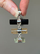 Load image into Gallery viewer, Black Tourmaline, Imperial Topaz &amp; Heliodor trilogy drop pendant