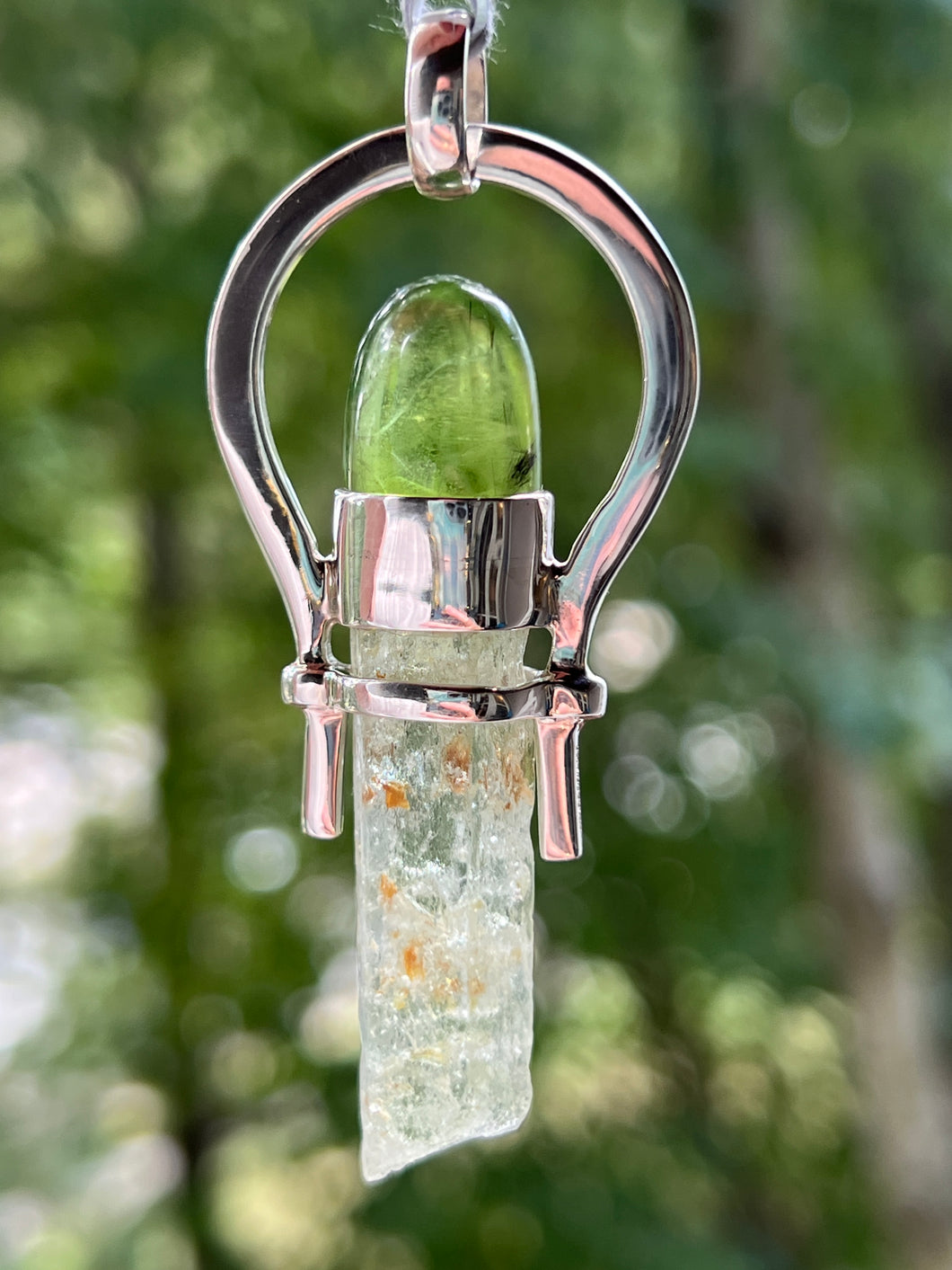 Collectors Drop - Heliodor crystal pendant with Rare Peridot with Ludwigite Inclusions