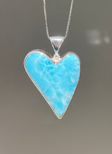 Load image into Gallery viewer, Collectors Drop - 75 carat Top Quality Larimar Heart necklace with 18 inch box chain