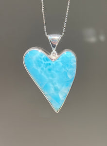 Collectors Drop - 75 carat Top Quality Larimar Heart necklace with 18 inch box chain