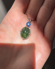 Load image into Gallery viewer, One of a kind - Sparkly Rutile included Gem Green Tourmaline necklace with Vibrant Blue Sapphire