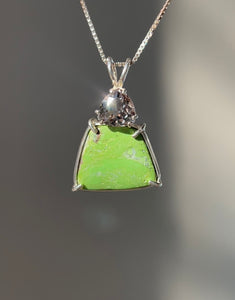 Gaspeite Freeform necklace with RARE Silver Tourmaline