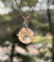 Load image into Gallery viewer, XL Rutile Quartz Radiant Heart necklace with color change Blue and Green Sapphire