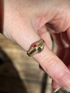 Solid 18k yellow gold natural earth mined Diamond, Ruby & Sapphire piece