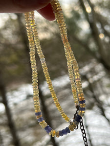 Sparkling Golden Ethiopian Opal & Tanzanite necklace