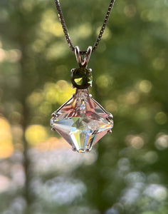 Danburite Magician Stone necklace with RARE Inner Child and Moldavite Crown