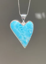 Load image into Gallery viewer, Collectors Drop - 75 carat Top Quality Larimar Heart necklace with 18 inch box chain