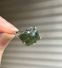 Load image into Gallery viewer, Raw genuine Czech Moldavite diamond shaped pendant with rainbows