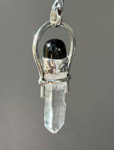 Etched Clear Quartz Crystal pendant with Elite Shungite