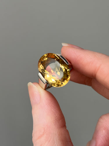 Glittering Citrine ring in heavy duty sterling silver setting, designer BASK