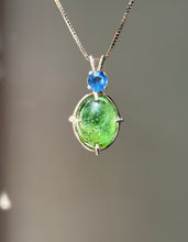 Load image into Gallery viewer, One of a kind - Sparkly Rutile included Gem Green Tourmaline necklace with Vibrant Blue Sapphire