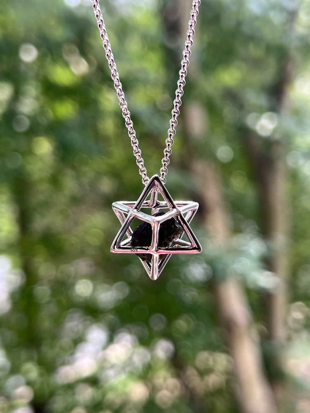 Collectors Drop - Raw Moldavite Merkaba necklace with adjustable 18-22 inch chain