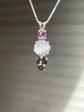 Load image into Gallery viewer, Clear Quartz Super Nova necklace with Purple Sapphire and RARE Gray Tourmaline Pear