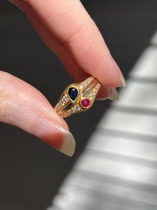 Solid 18k yellow gold natural earth mined Diamond, Ruby & Sapphire piece