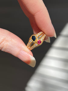 Solid 18k yellow gold natural earth mined Diamond, Ruby & Sapphire piece