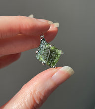 Load image into Gallery viewer, Raw genuine Czech Moldavite diamond shaped pendant with rainbows