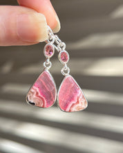 Load image into Gallery viewer, Gem quality Cobalto Calcite and Pink Tourmaline drop earrings