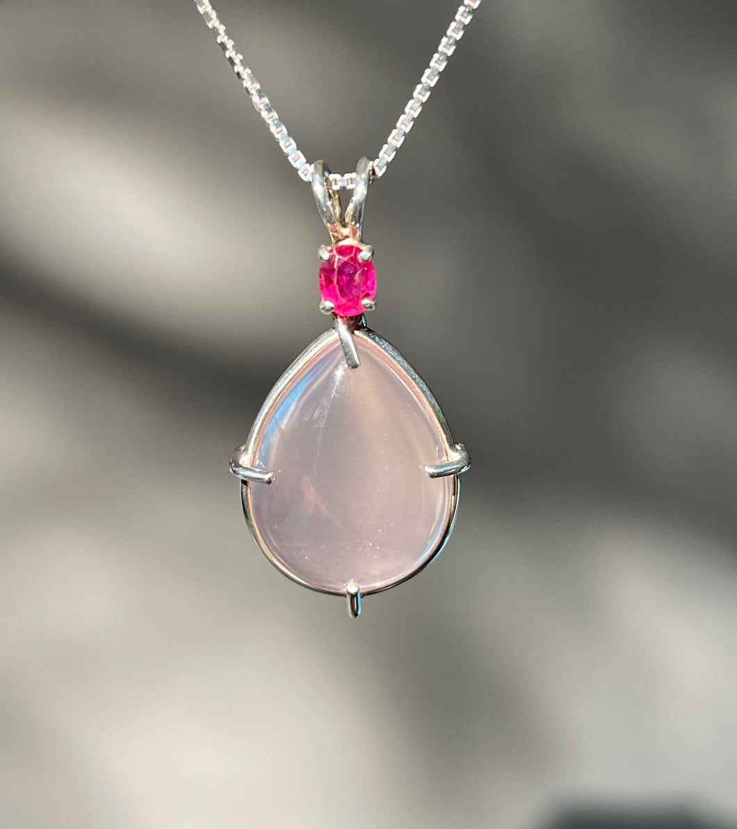 Ruby and Gemmy Rose Quartz necklace