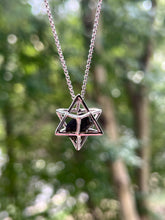 Load image into Gallery viewer, Collectors Drop - Raw Moldavite Merkaba necklace with adjustable 18-22 inch chain