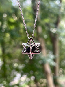 Collectors Drop - Raw Moldavite Merkaba necklace with adjustable 18-22 inch chain