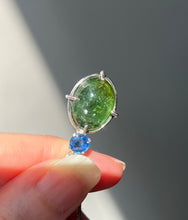 Load image into Gallery viewer, One of a kind - Sparkly Rutile included Gem Green Tourmaline necklace with Vibrant Blue Sapphire