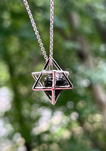 Collectors Drop - Raw Moldavite Merkaba necklace with adjustable 18-22 inch chain