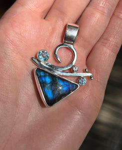 Collectors Drop - One of a Kind Labradorite, Blue & White Topaz pendant