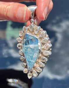 Collectors Drop - 64.7 carat Electric Aqua Aura Danburite with naturally double terminated Herkimer Diamonds 19 in total - Pendant